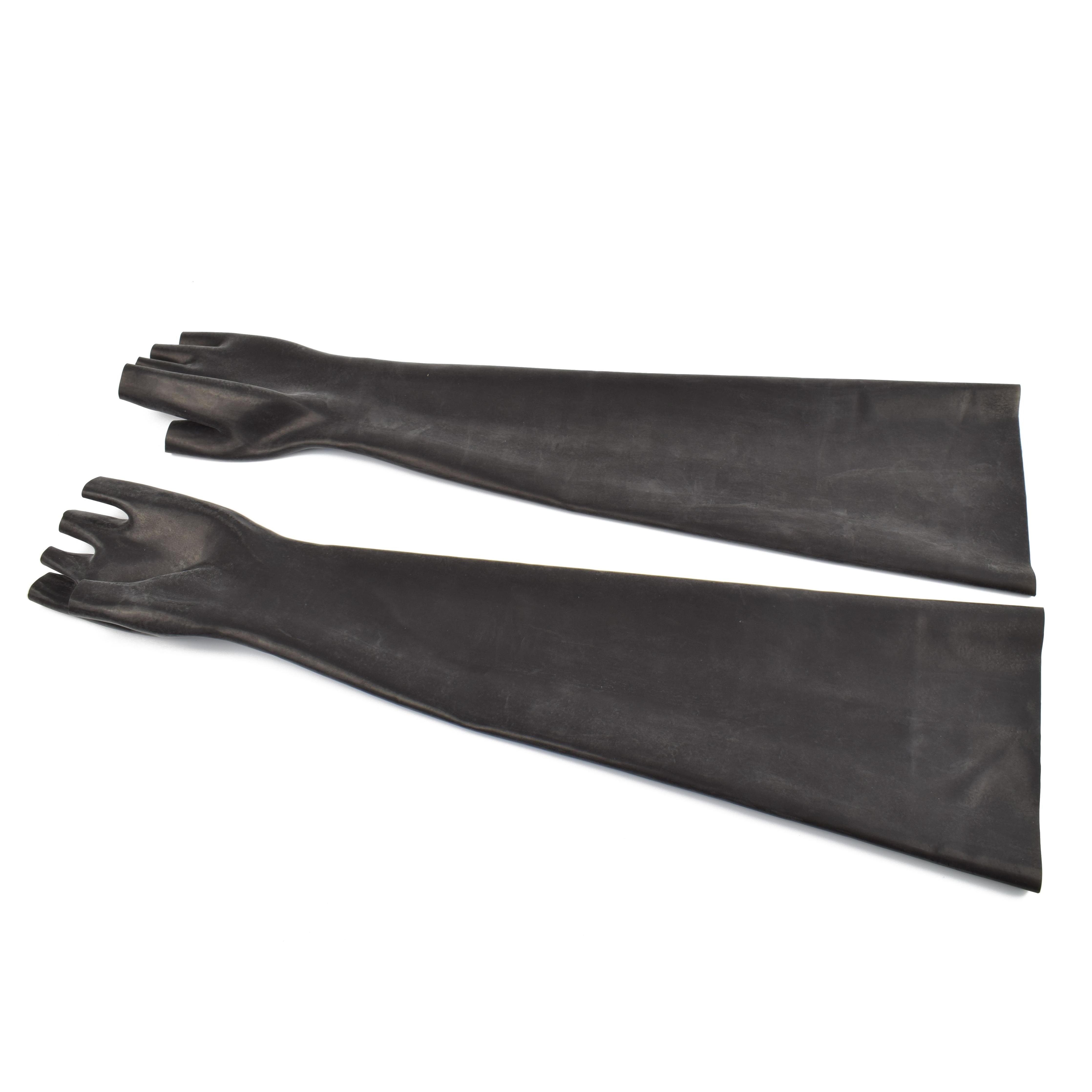 Rubberfashion lange Latex Handschuhe - offene Finger - Latexhandschuhe lang bis zum Oberarm für Damen und Herren Paar