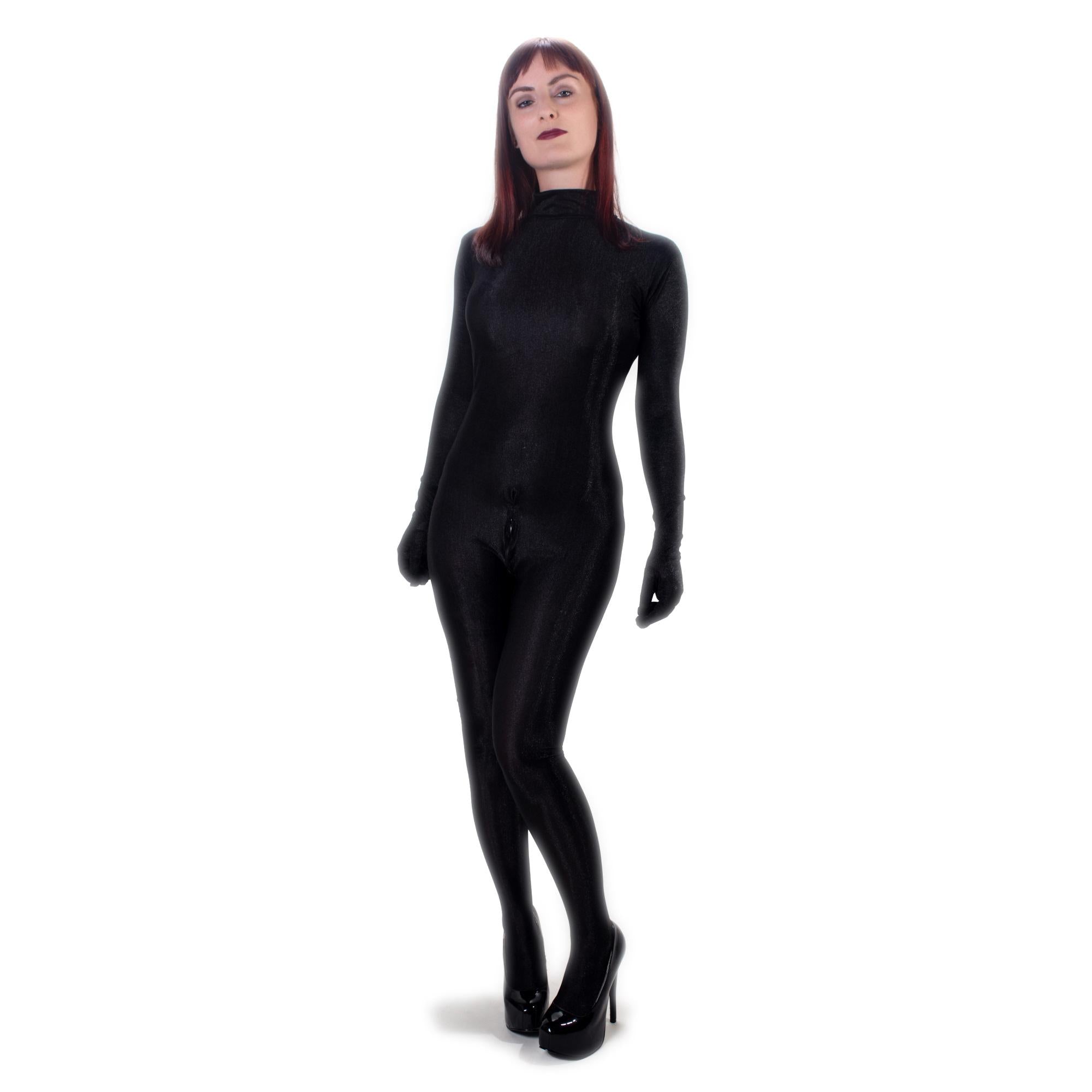 Rubberfashion Lurex Catsuit - sexy Ganzkörper Suit glänzend mit Handschuhe und Schritt Reißverschluss für Damen und Herren