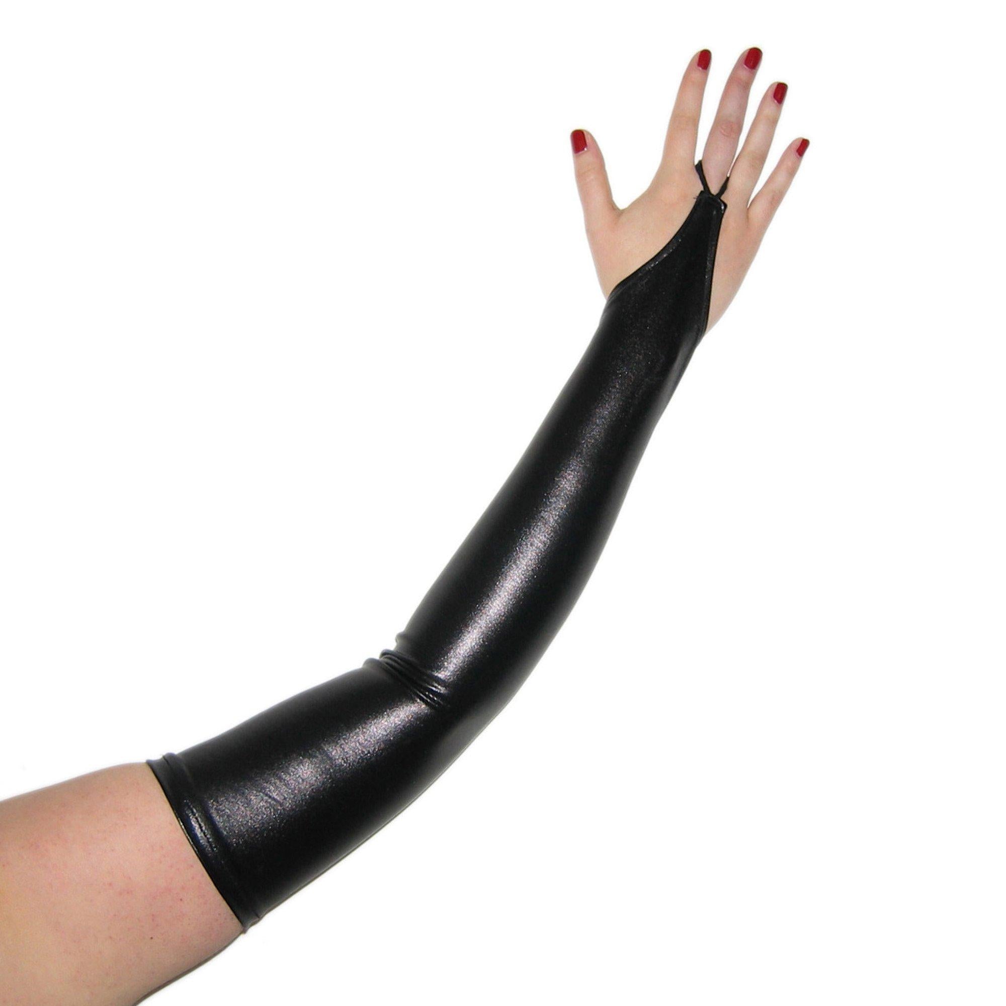 Rubberfashion Lange Wetlook Handschuhe - sexy Gothic Paar Handschuhe bis zum Oberarm für Damen und Herren