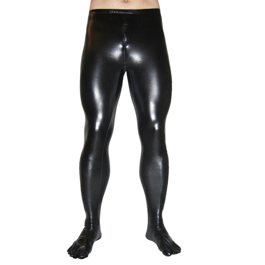 Rubberfashion glänzende Leggings Wetlook - Glanz Leggins mit Schritt Reißverschluss und Zehen für Damen