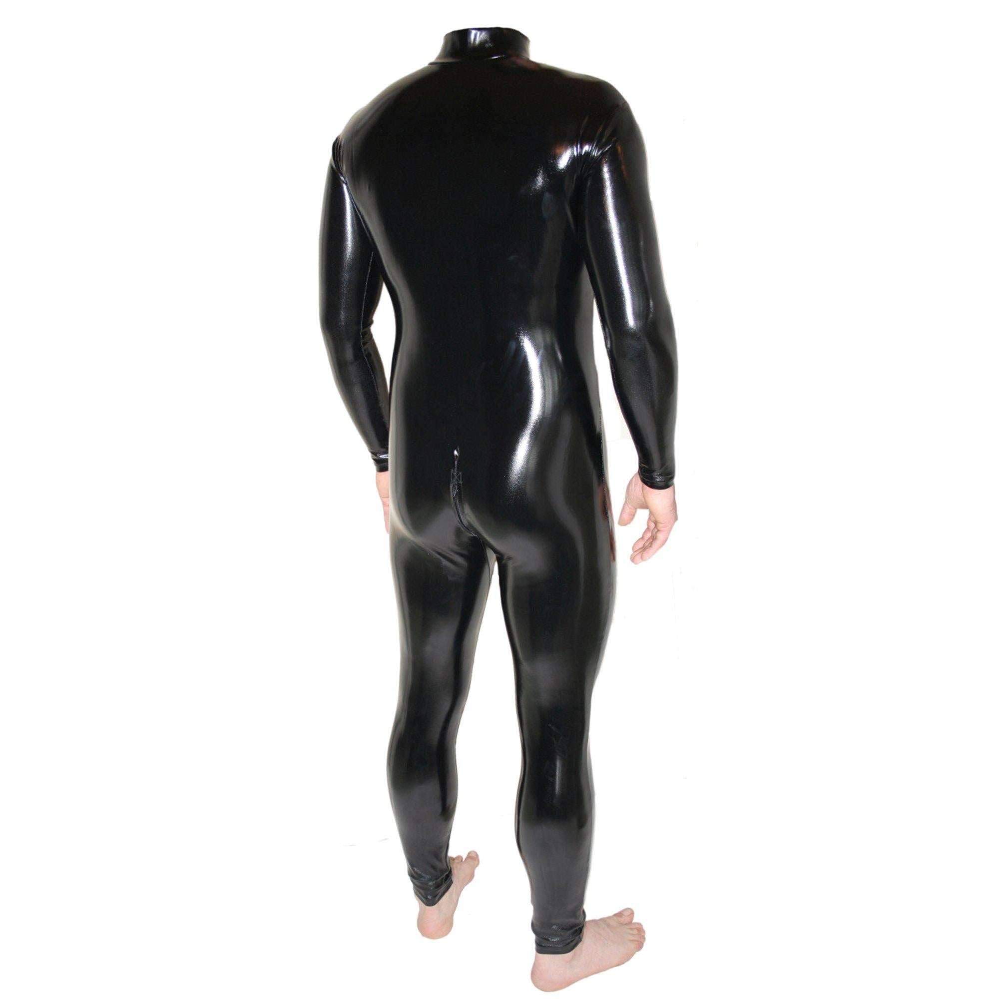 Rubberfashion Lack Catsuit ouvert - PVC Anzug Jumpsuit Overall langarm mit 3 Wege Reißverschluss für Herren und Damen