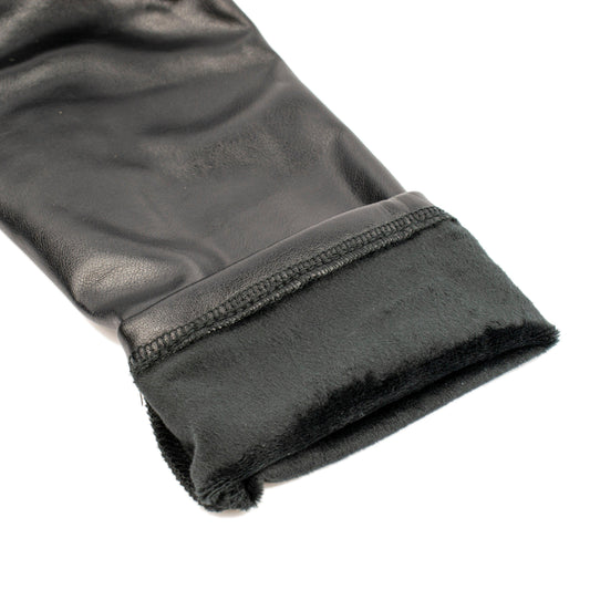 Rubberfashion Leder Damen Winter Thermo Legging - Lederoptik Kunstleder Leggings mit Schritt Reißverschluss - Low Waist Leder Optik Hose