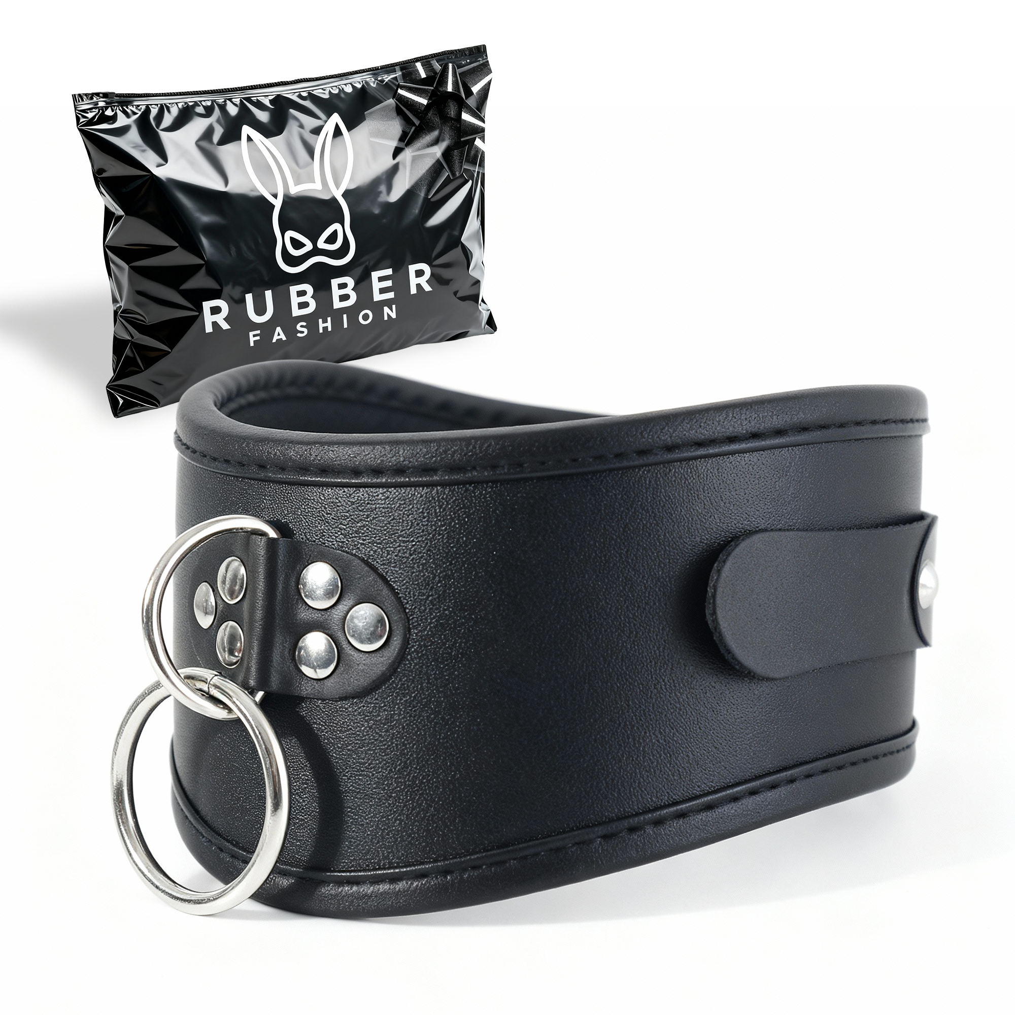 Leder Halsband hoch mit Ring und Schloss