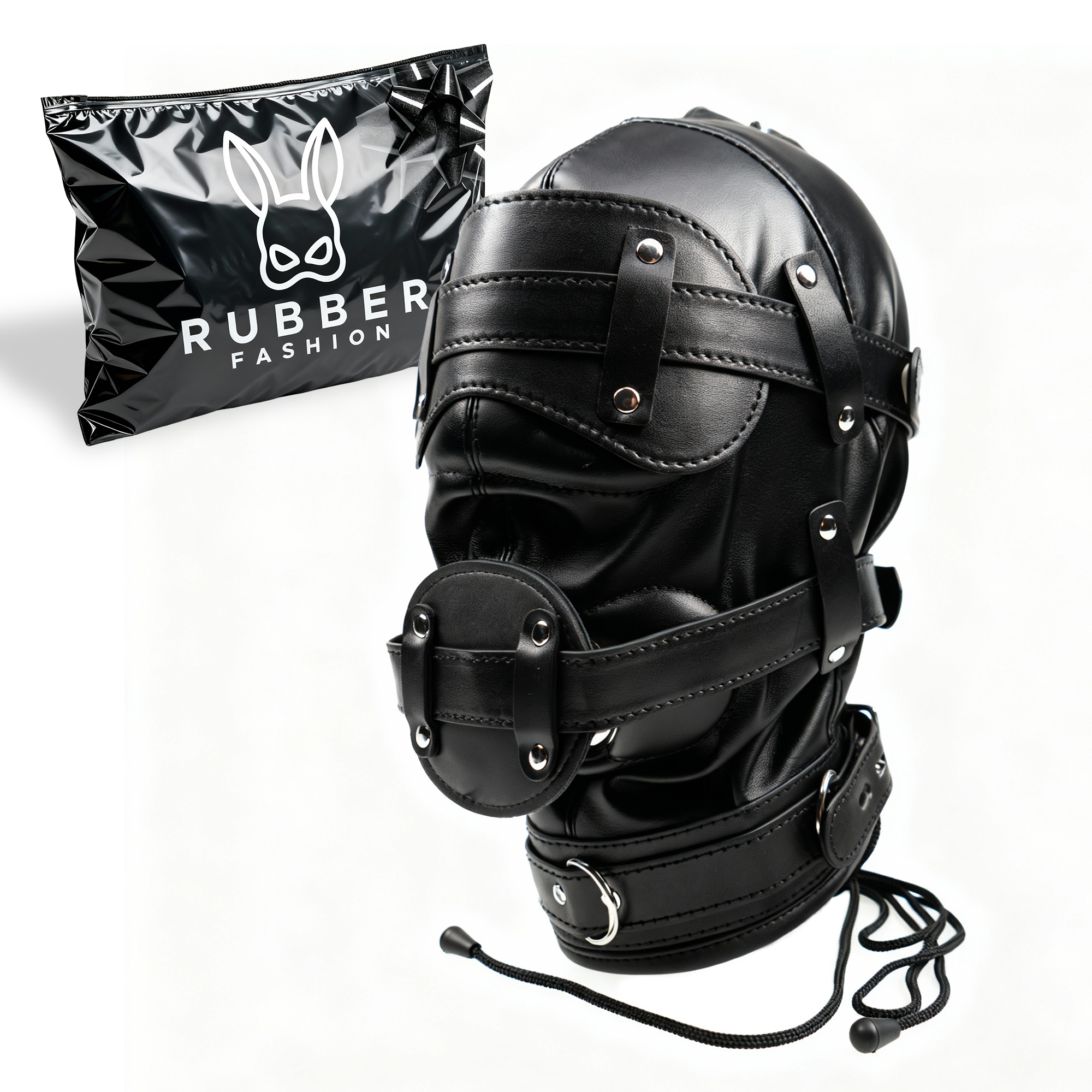 Leder BDSM Maske mit Augenbinde, 2 Dildos als Mund Knebel und 3 Schlössern