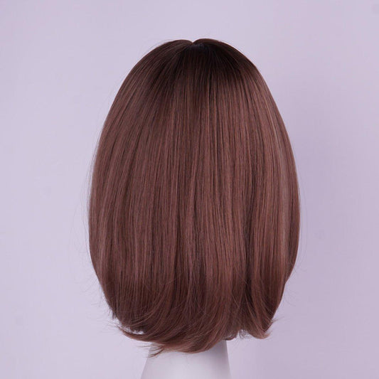 Dreammask schulterlange Volumen Gradient Birnenkopf Perücke mit Pony braun und pinken Highlights J37