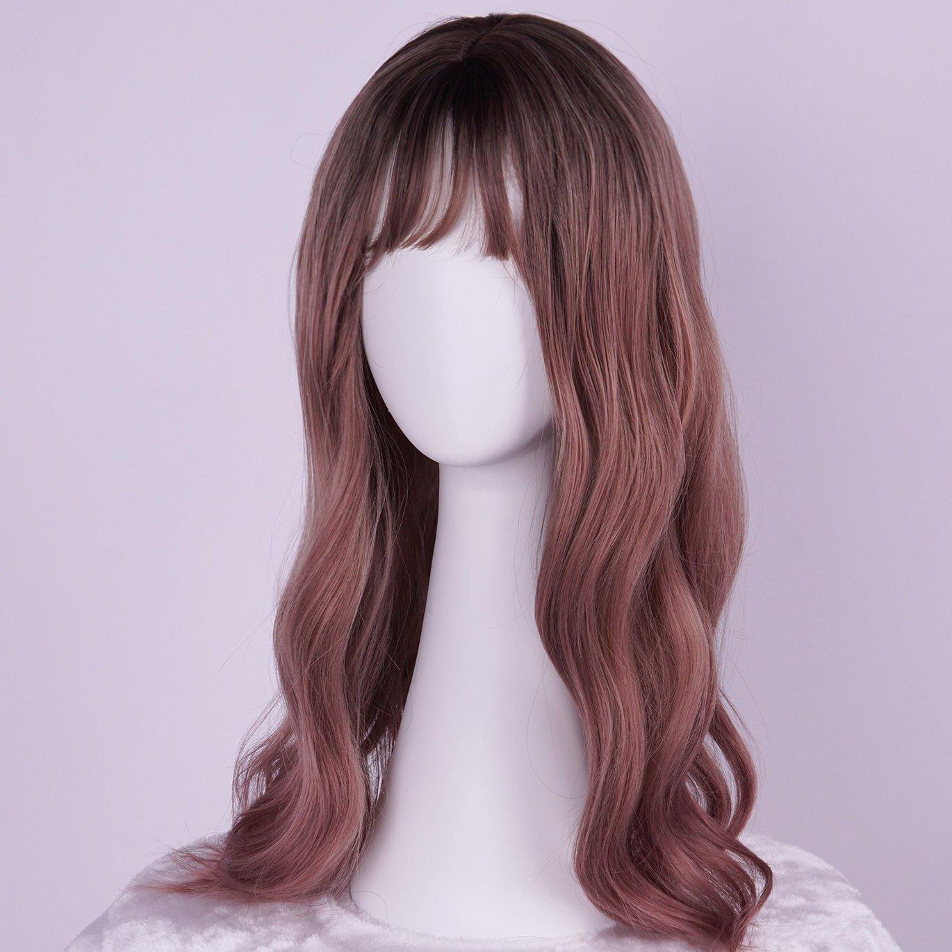 Dreammask natürliche lange lockige Wellen Perücke mit Pony braun J32