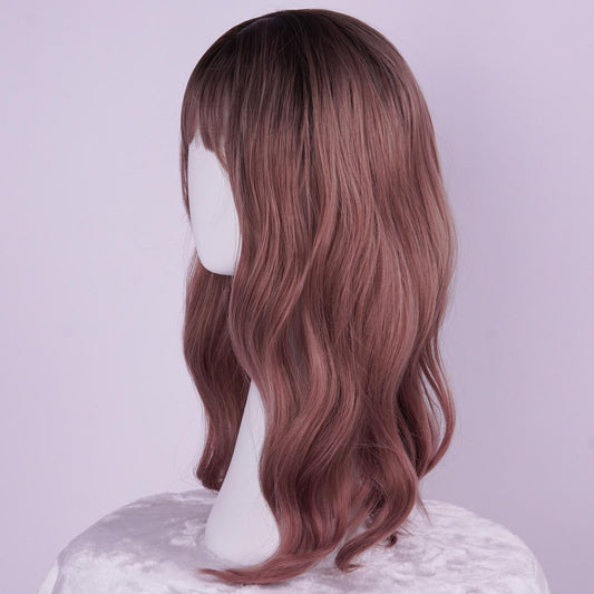 Dreammask natürliche lange lockige Wellen Perücke mit Pony braun J32