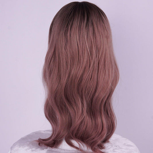 Dreammask natürliche lange lockige Wellen Perücke mit Pony braun J32