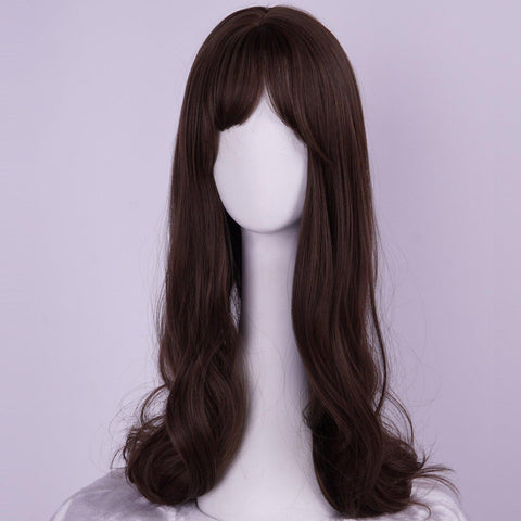 Dreammask natural long curly waves wig with bangs brown J41