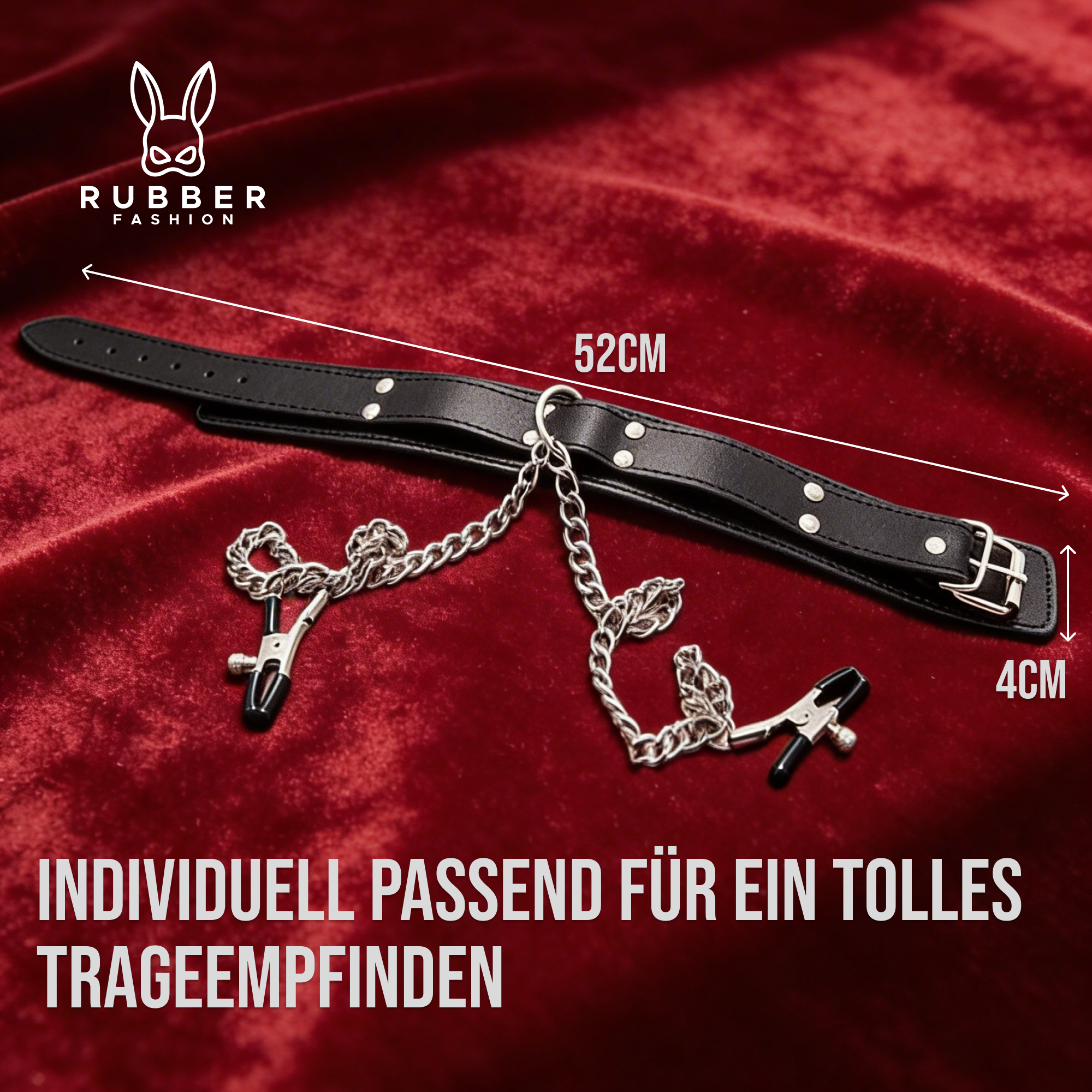 Leder Halsband mit Ring und Kette mit Nippelklemmen