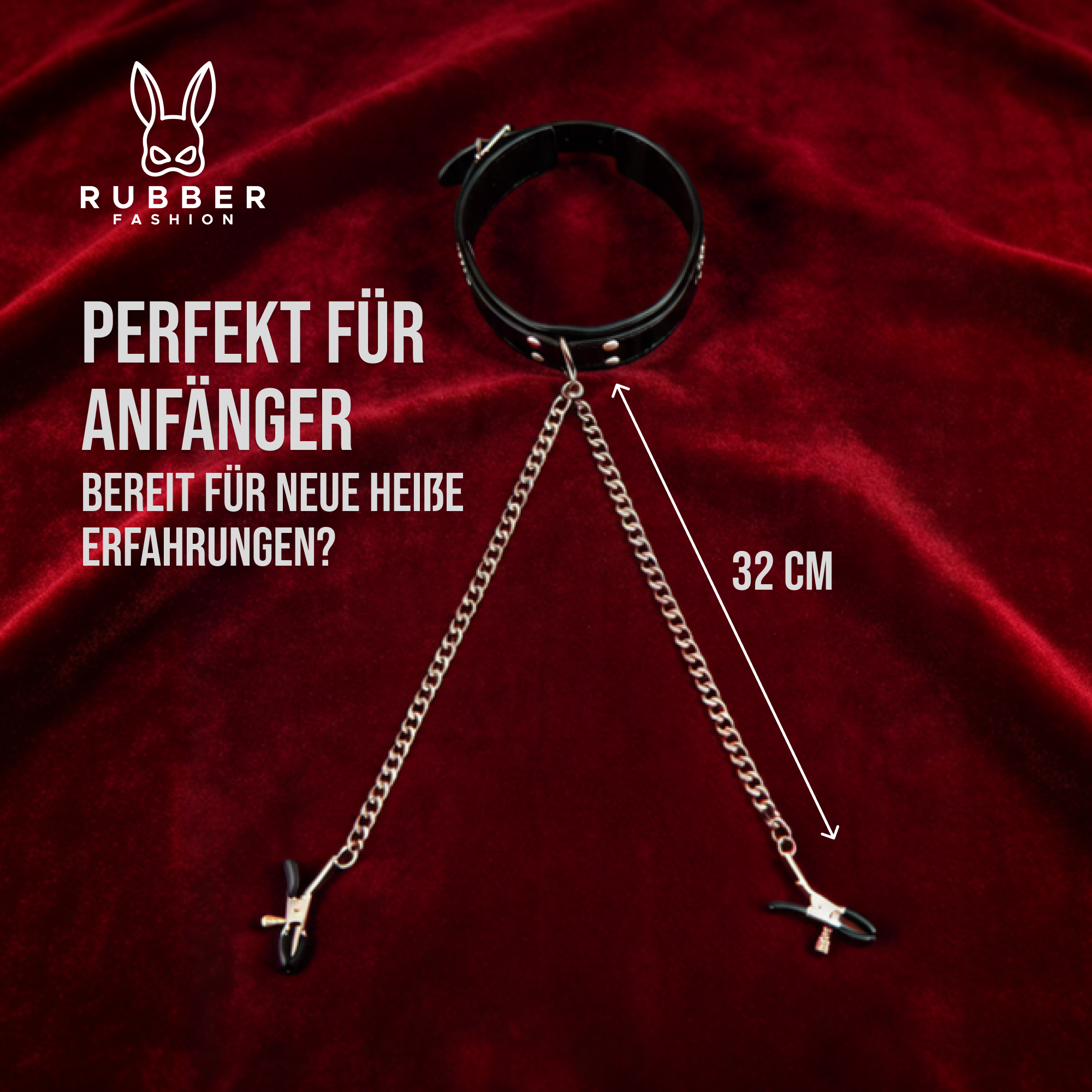 Leder Halsband mit Ring und Kette mit Nippelklemmen