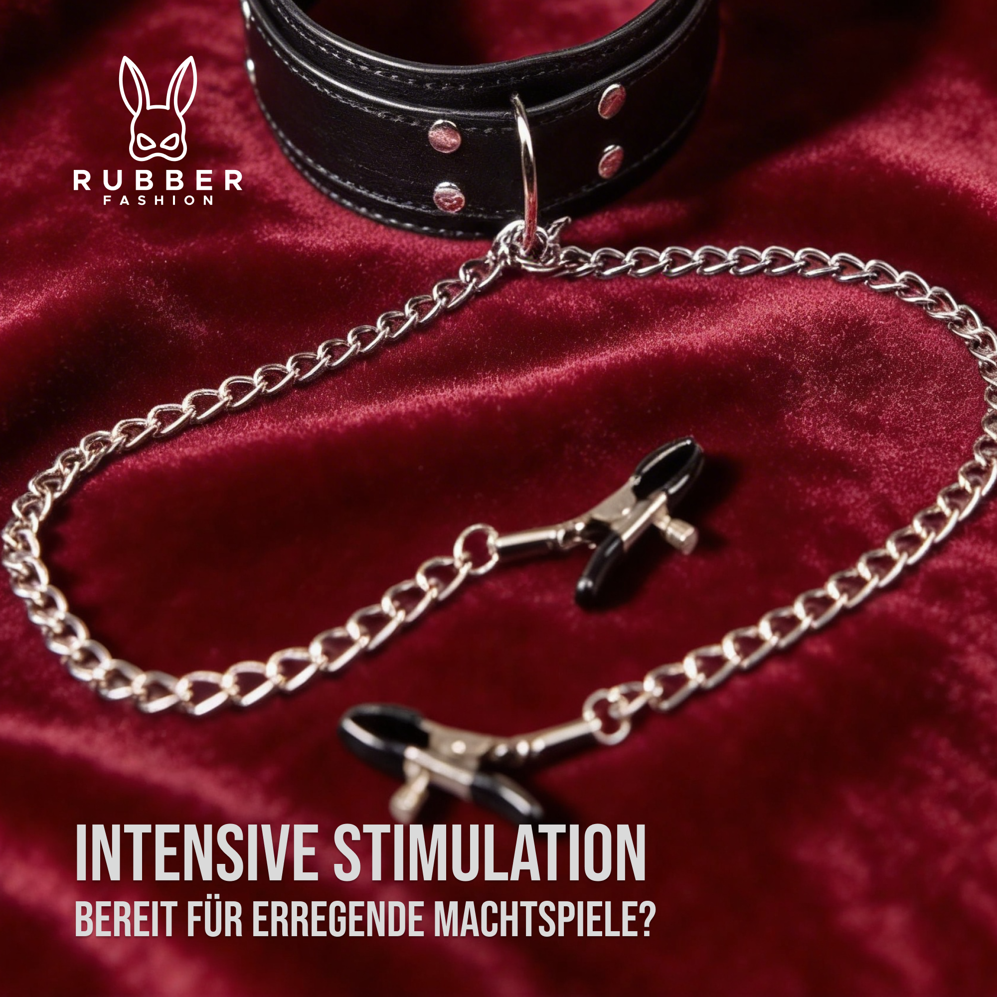 Leder Halsband mit Ring und Kette mit Nippelklemmen