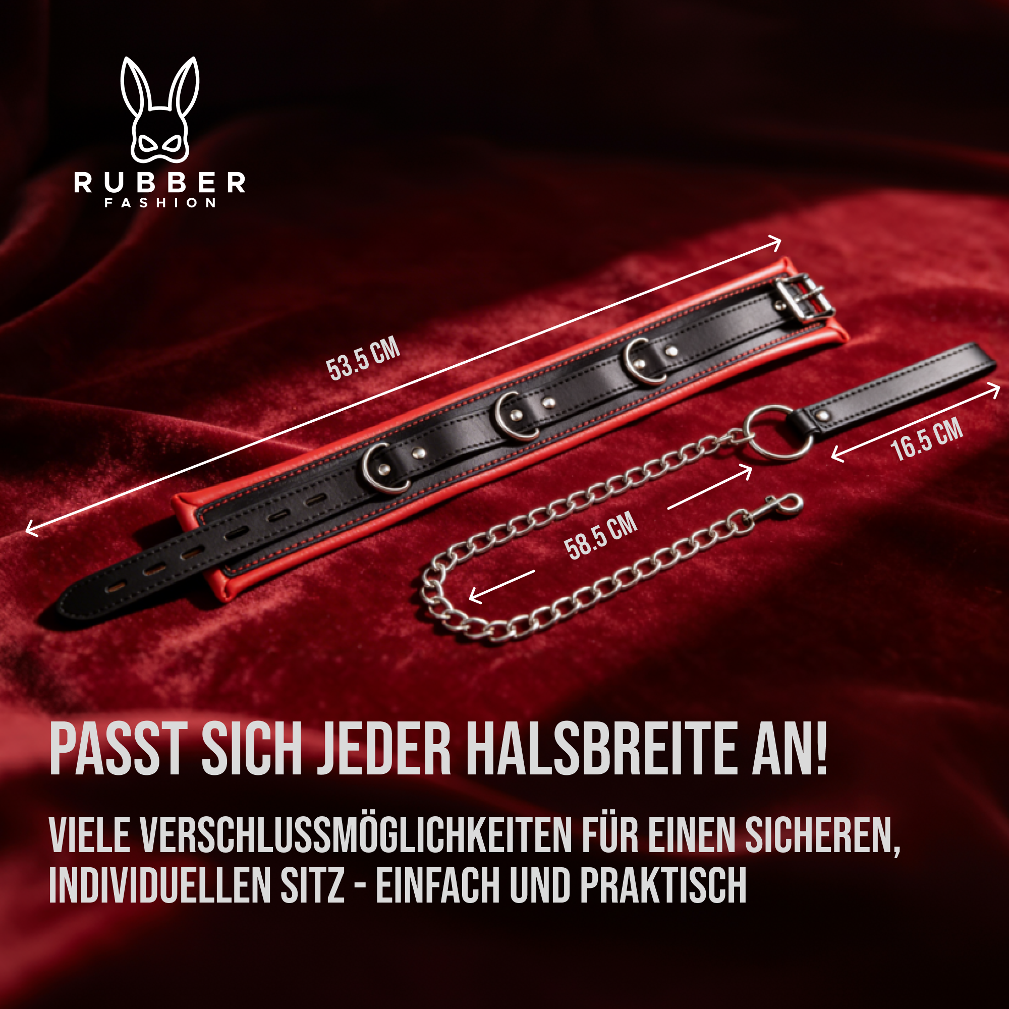 Leder Halsband mit Kette rot schwarz