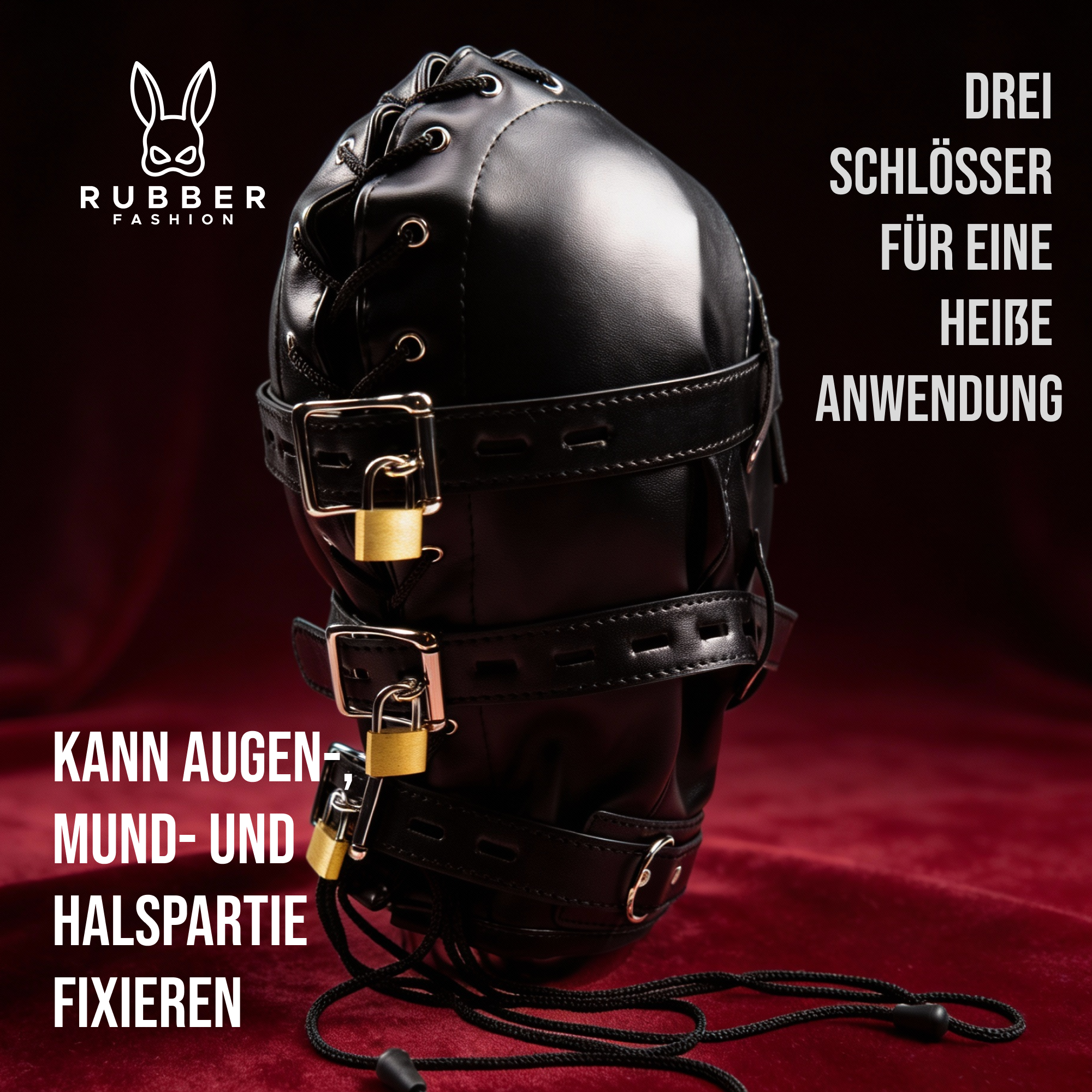 Leder BDSM Maske mit Augenbinde, 2 Dildos als Mund Knebel und 3 Schlössern