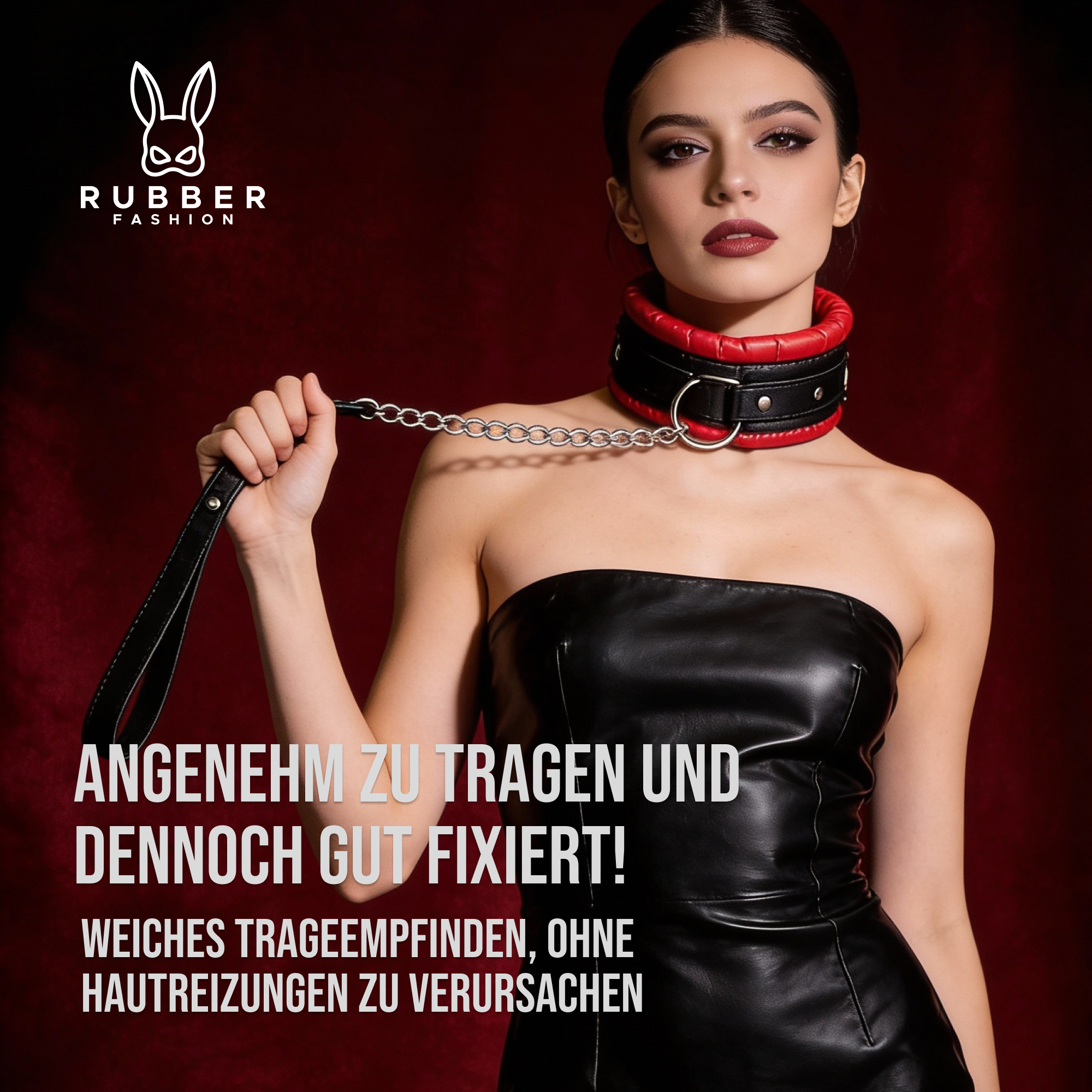 Leder Halsband mit Kette rot schwarz