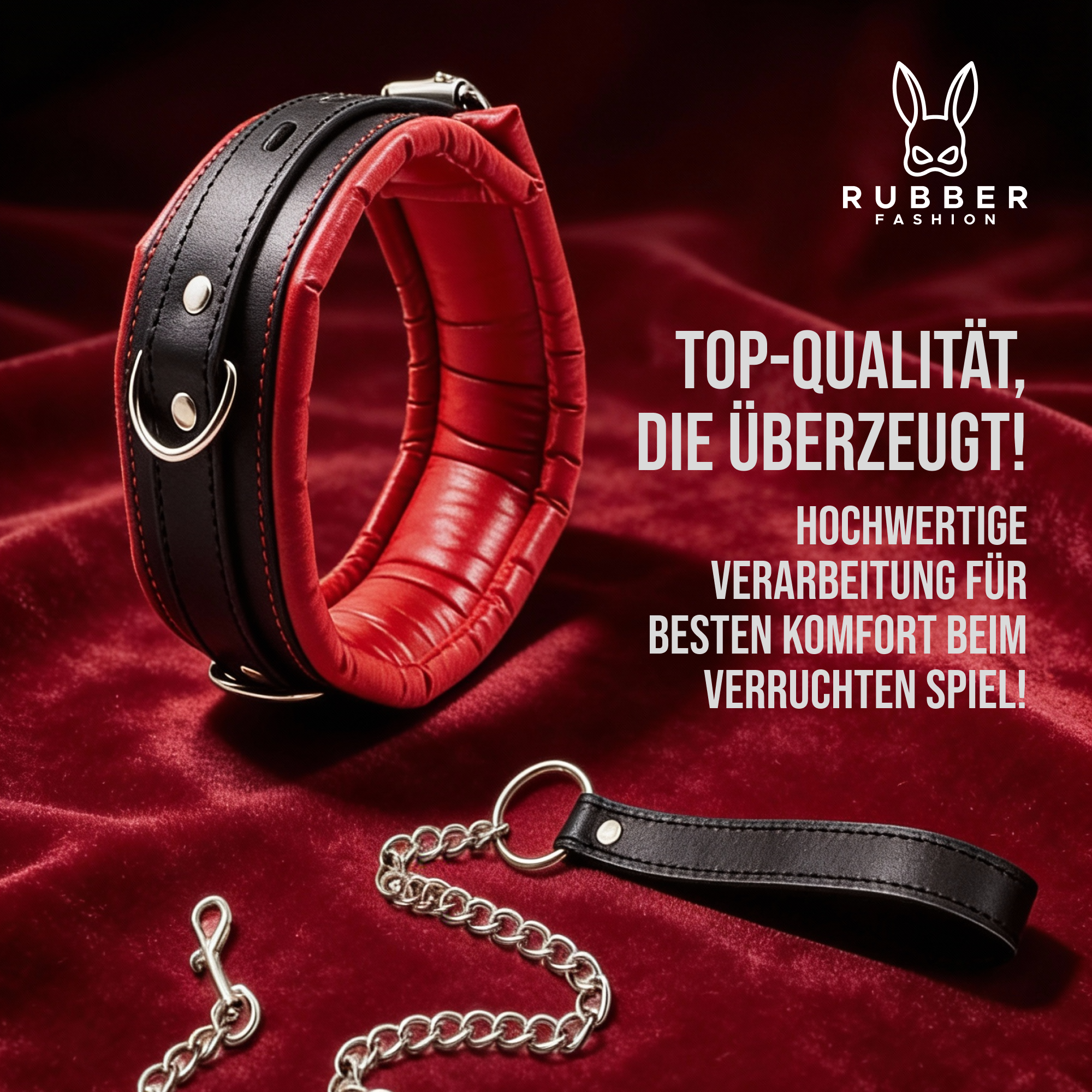 Leder Halsband mit Kette rot schwarz