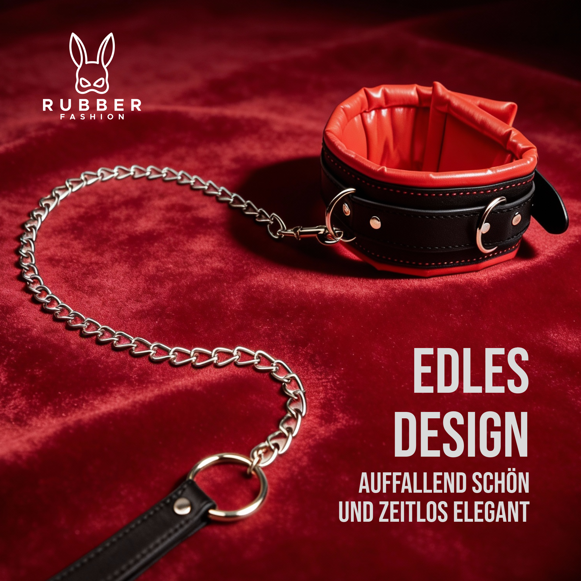 Leder Halsband mit Kette rot schwarz