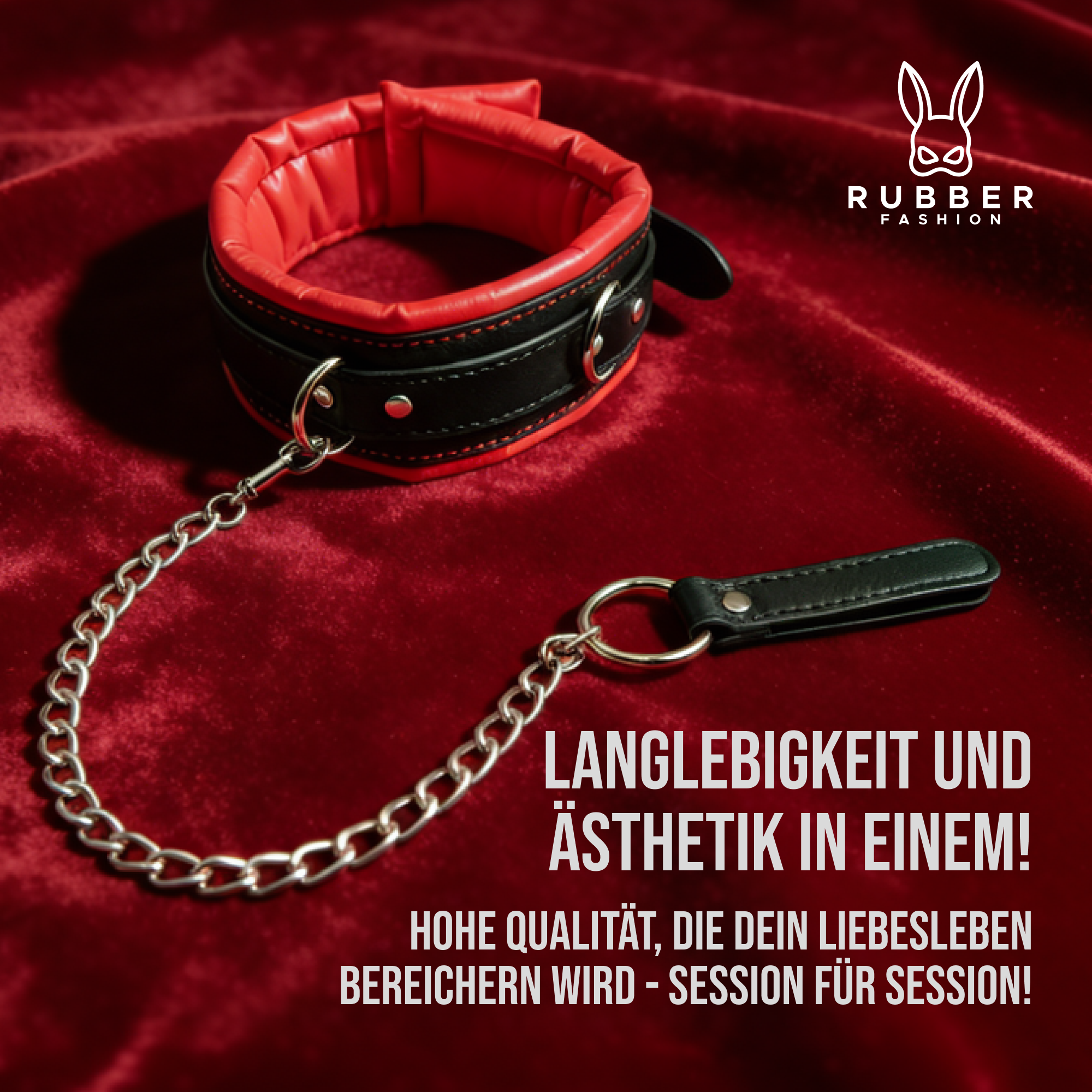 Leder Halsband mit Kette rot schwarz