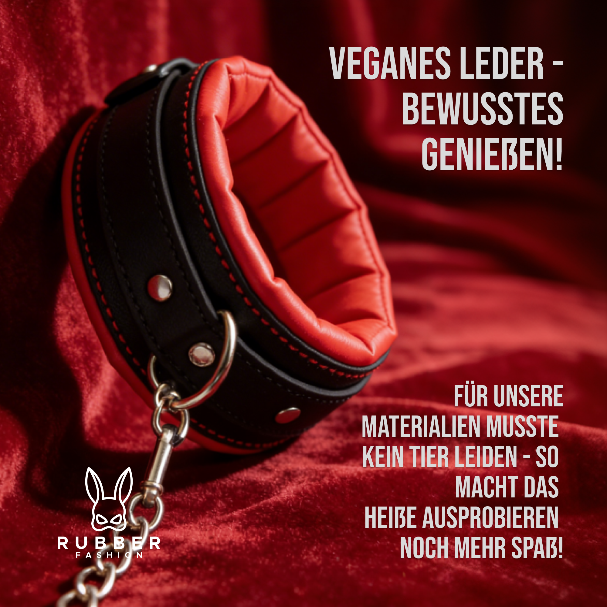 Leder Halsband mit Kette rot schwarz