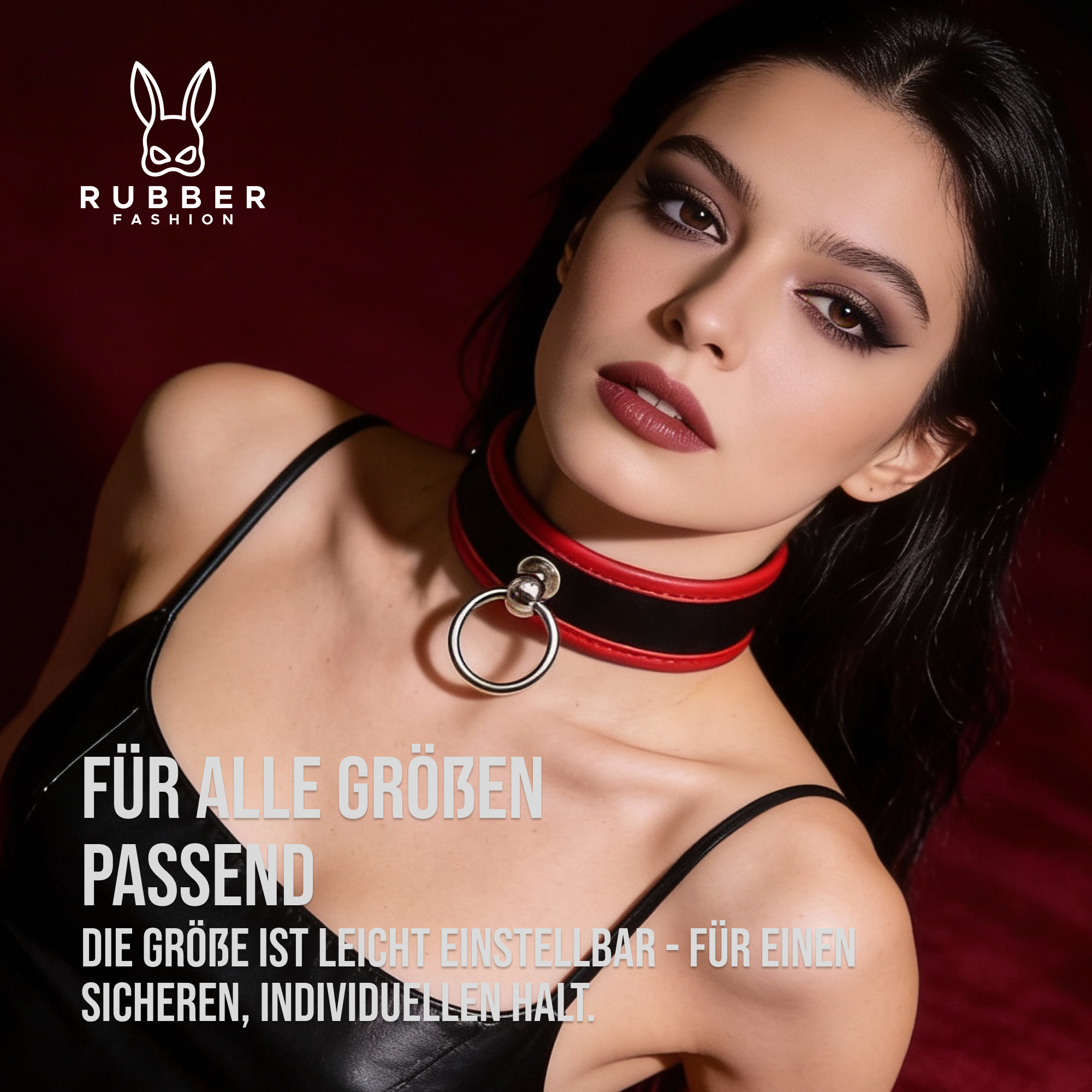 Leather collar with metal ring 