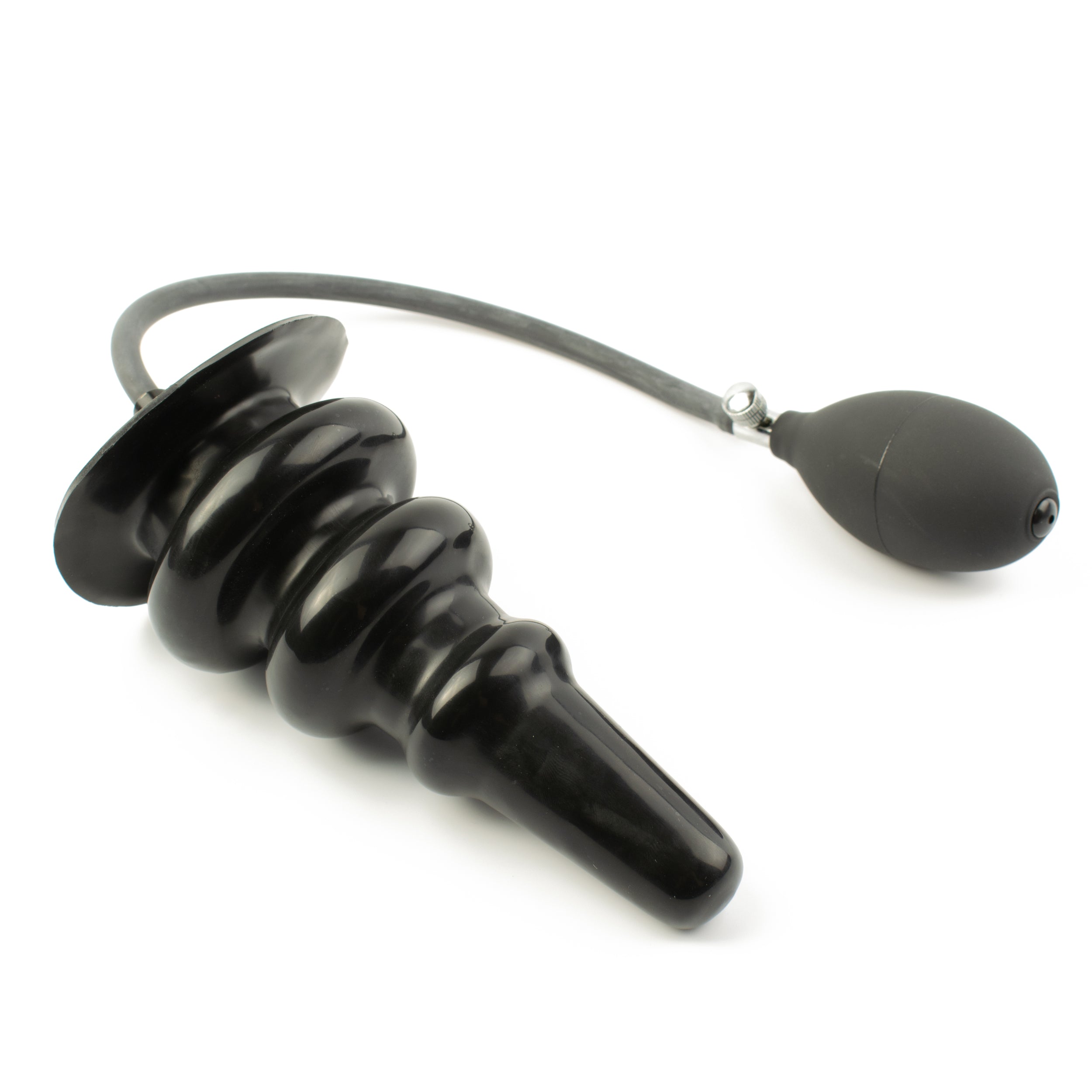 Rubberfashion Latex Analplug aufblasbar groß XXXL, aufblasbarer gerippter Anal Butt Plug mit Pumpe für Frauen und Männer 17 x 7,8 cm