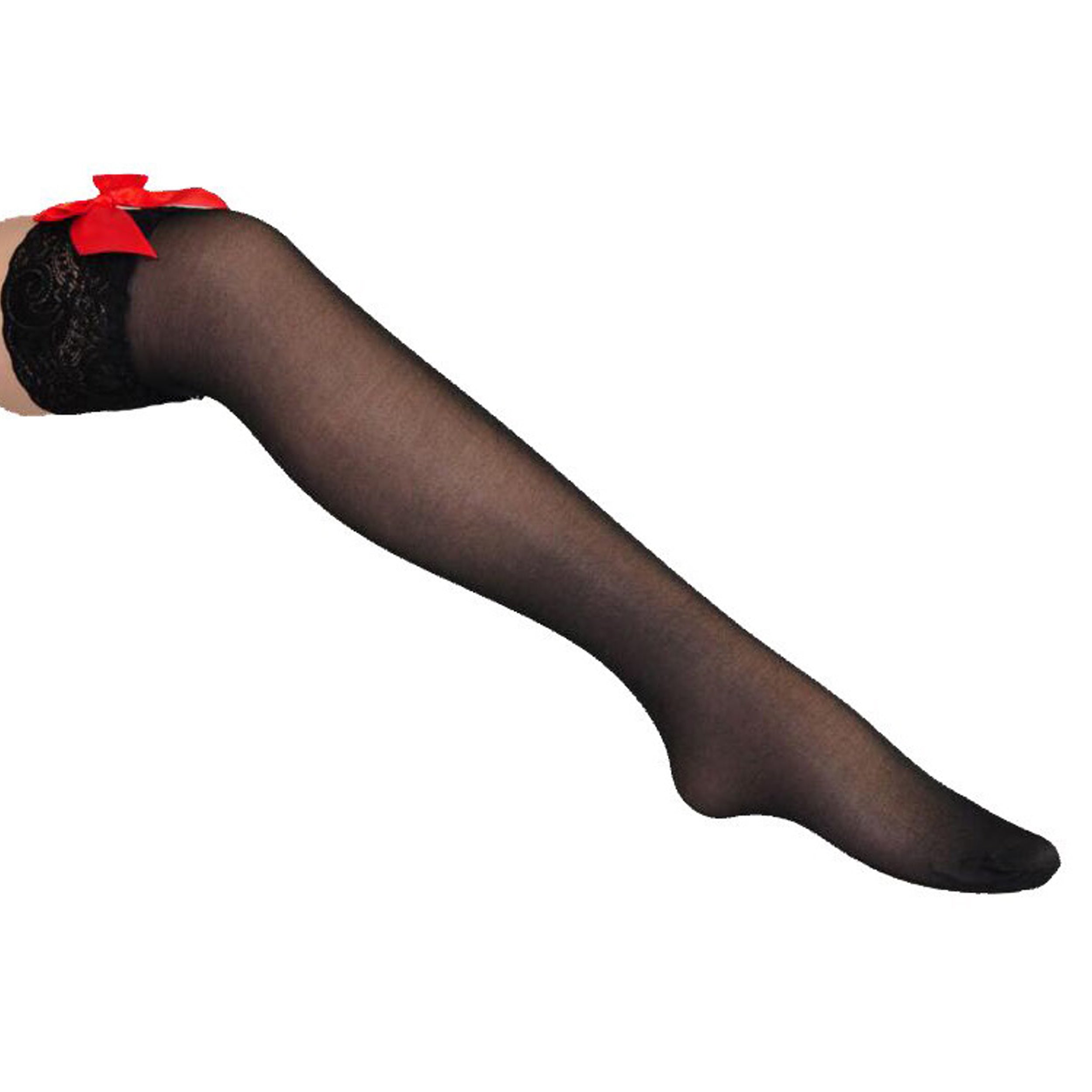 Rubberfashion Overknee Strümpfe - halterlose Strümpfe mit roter Schleife lange Overknee Strümpfe sexy Stockings Halterlos Struempfe Kniestruempfe für Frauen und Damen