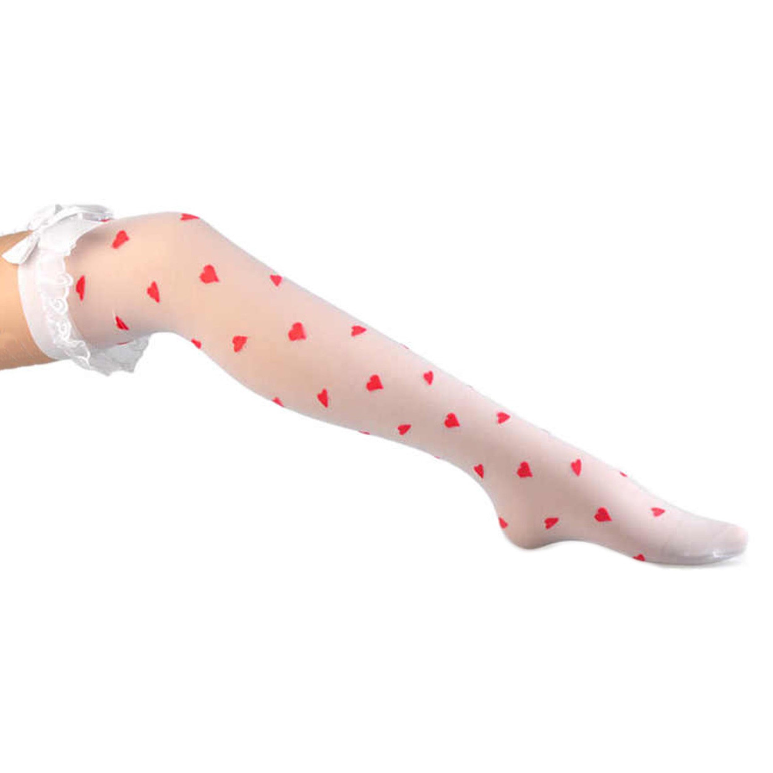 Rubberfashion Overknee Strümpfe - halterlose Strümpfe mit Schleife weiss lange Overknee Strümpfe sexy Stockings Halterlos Struempfe Kniestruempfe für Frauen und Damen