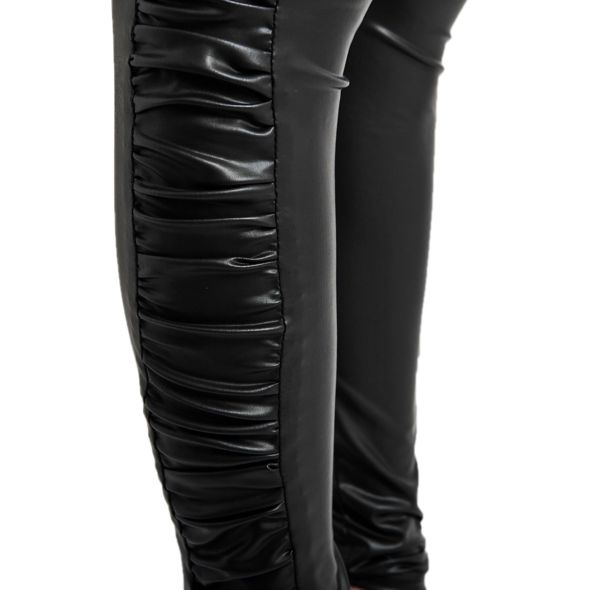 Rubberfashion Glanz Leggings Damen - sexy glänzende Leggins 80er Jahre mit Seitenraffung für Frauen