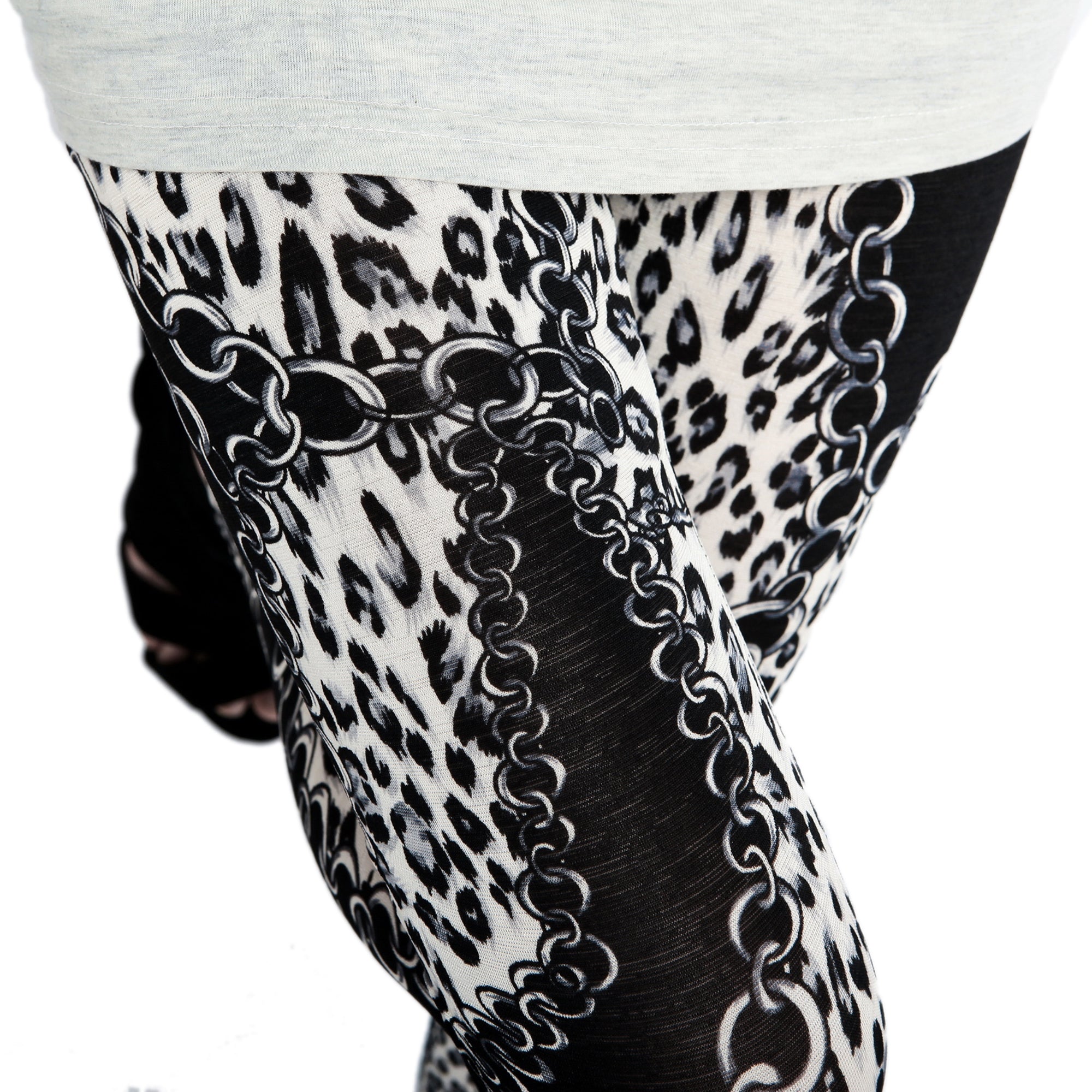 Rubberfashion Motiv Leggins Damen - sexy Leggins mit Leopard-Ketten Muster 80er Jahre für Frauen