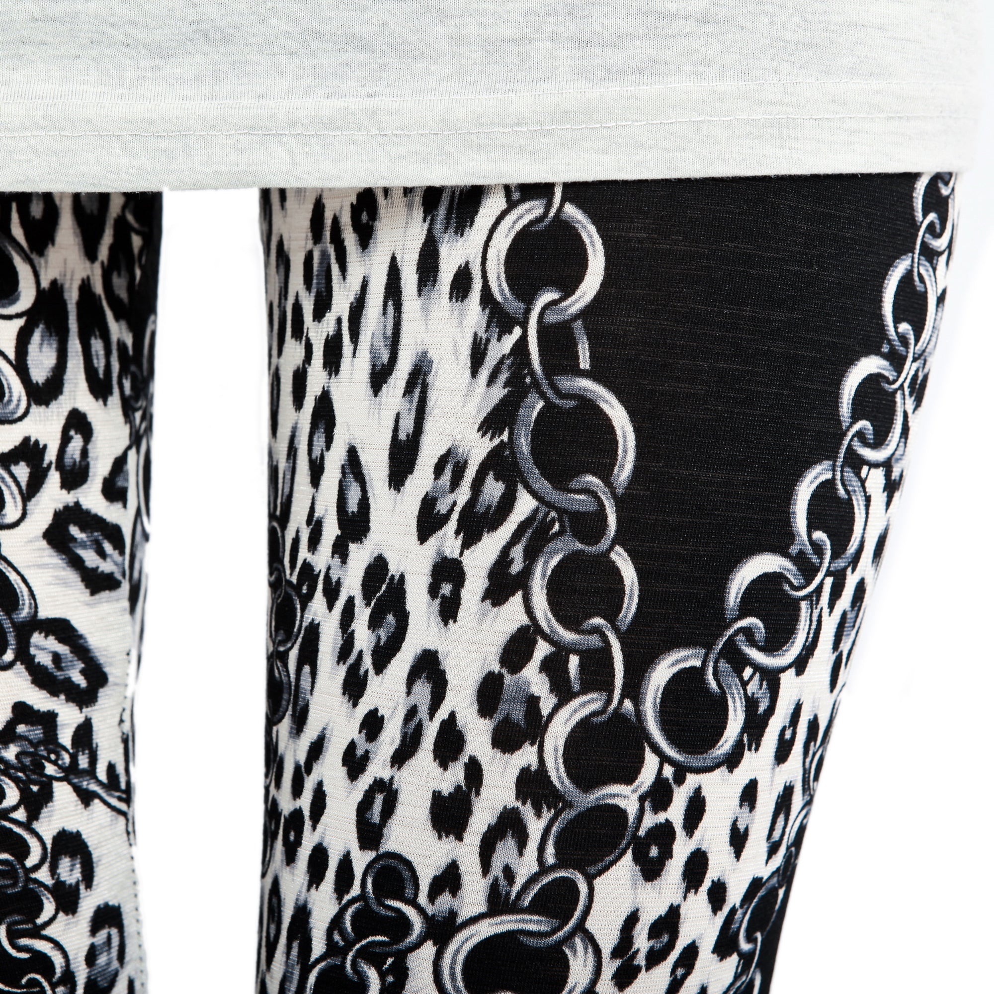 Rubberfashion Motiv Leggins Damen - sexy Leggins mit Leopard-Ketten Muster 80er Jahre für Frauen