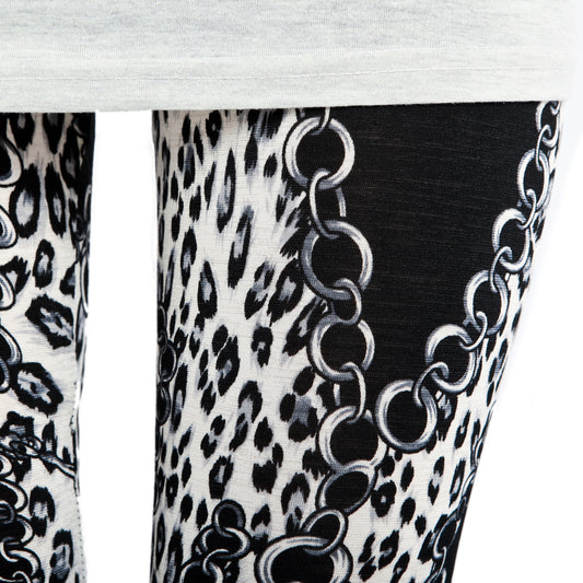 Rubberfashion Motiv Leggins Damen - sexy Leggins mit Leopard-Ketten Muster 80er Jahre für Frauen
