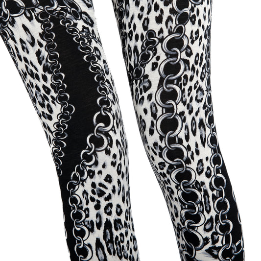 Rubberfashion Motiv Leggins Damen - sexy Leggins mit Leopard-Ketten Muster 80er Jahre für Frauen