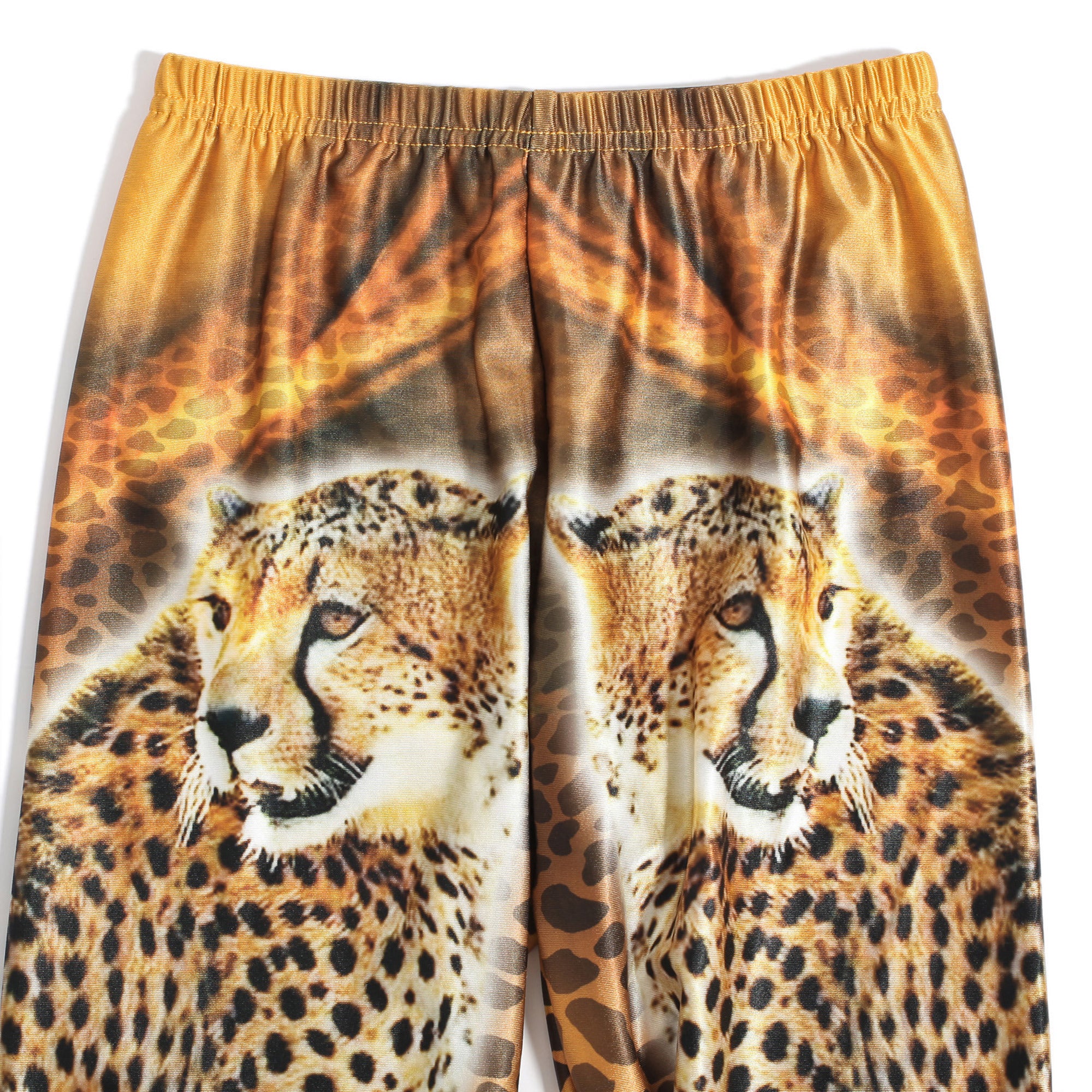 Rubberfashion Glanz Leggings Damen - sexy glänzende Leggins mit Leopard Muster 80er Jahre metallic für Frauen