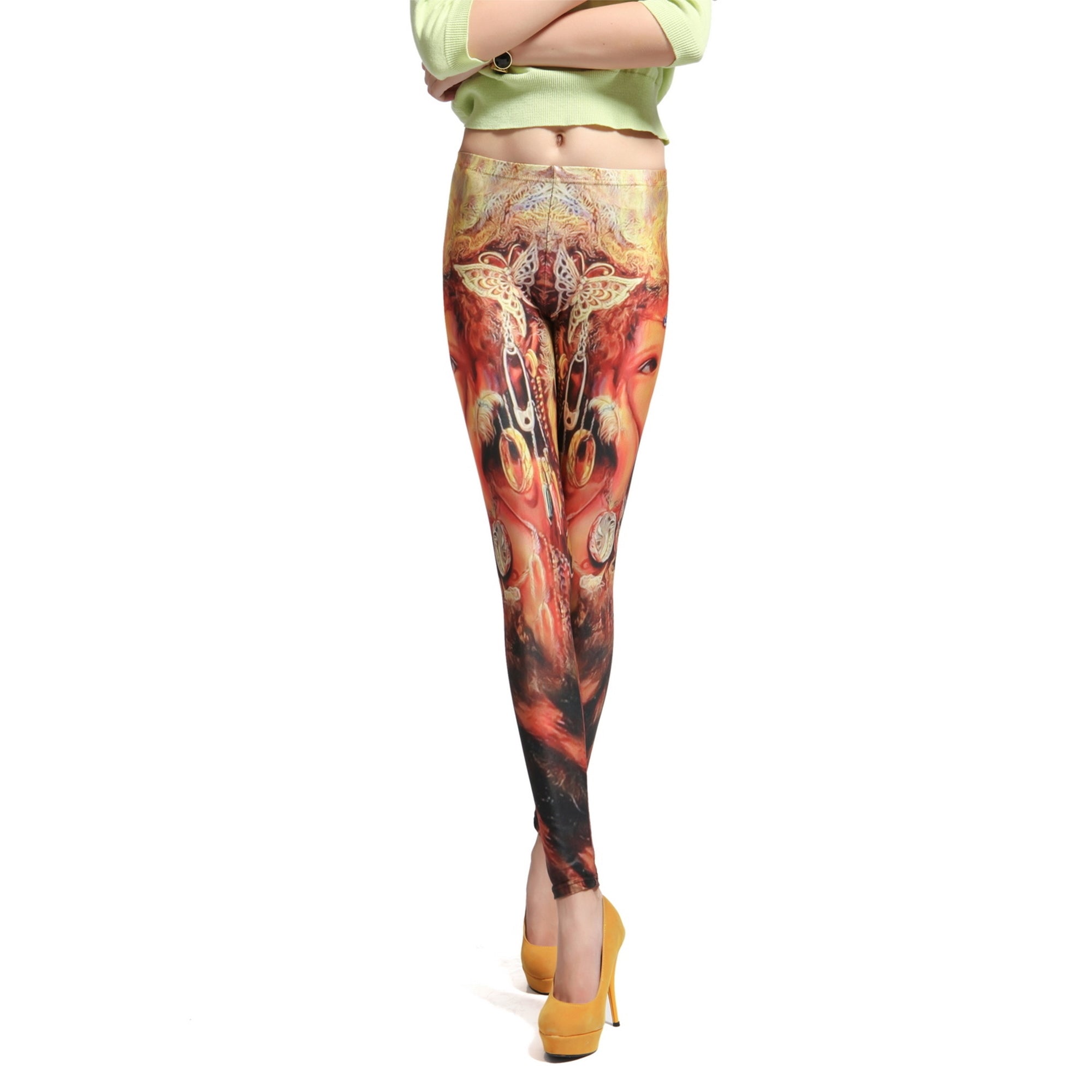 Rubberfashion Muster Leggins Damen - sexy Leggins mit Fantasy Motiv 80er Jahre für Frauen