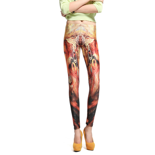 Rubberfashion Muster Leggins Damen - sexy Leggins mit Fantasy Motiv 80er Jahre für Frauen