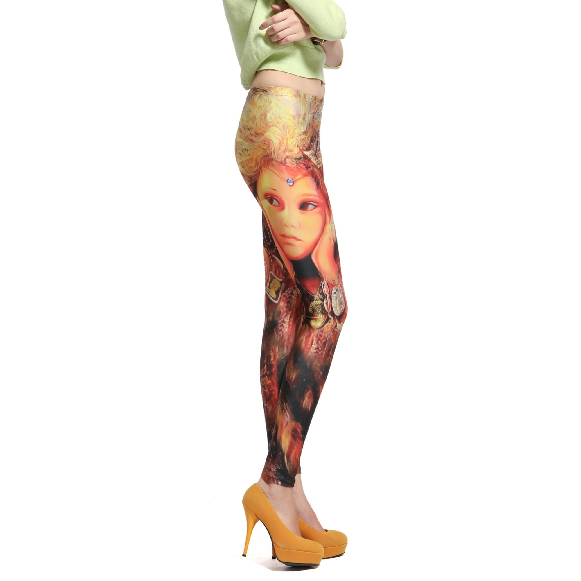 Rubberfashion Muster Leggins Damen - sexy Leggins mit Fantasy Motiv 80er Jahre für Frauen