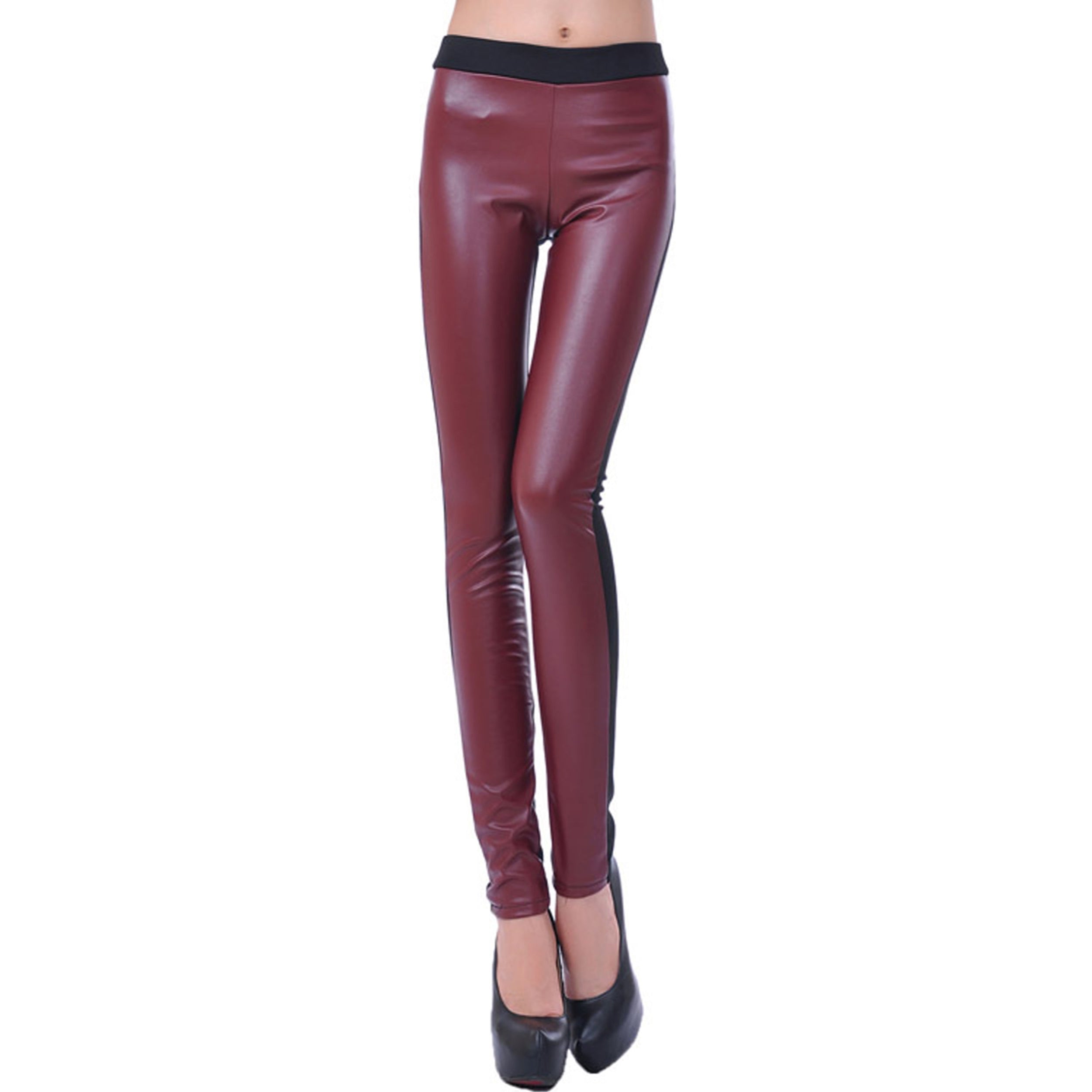 Rubberfashion Kunstleder Leggings Damen - Glanz Leder Optik - sexy High Waist Leggins Damen, Frauen