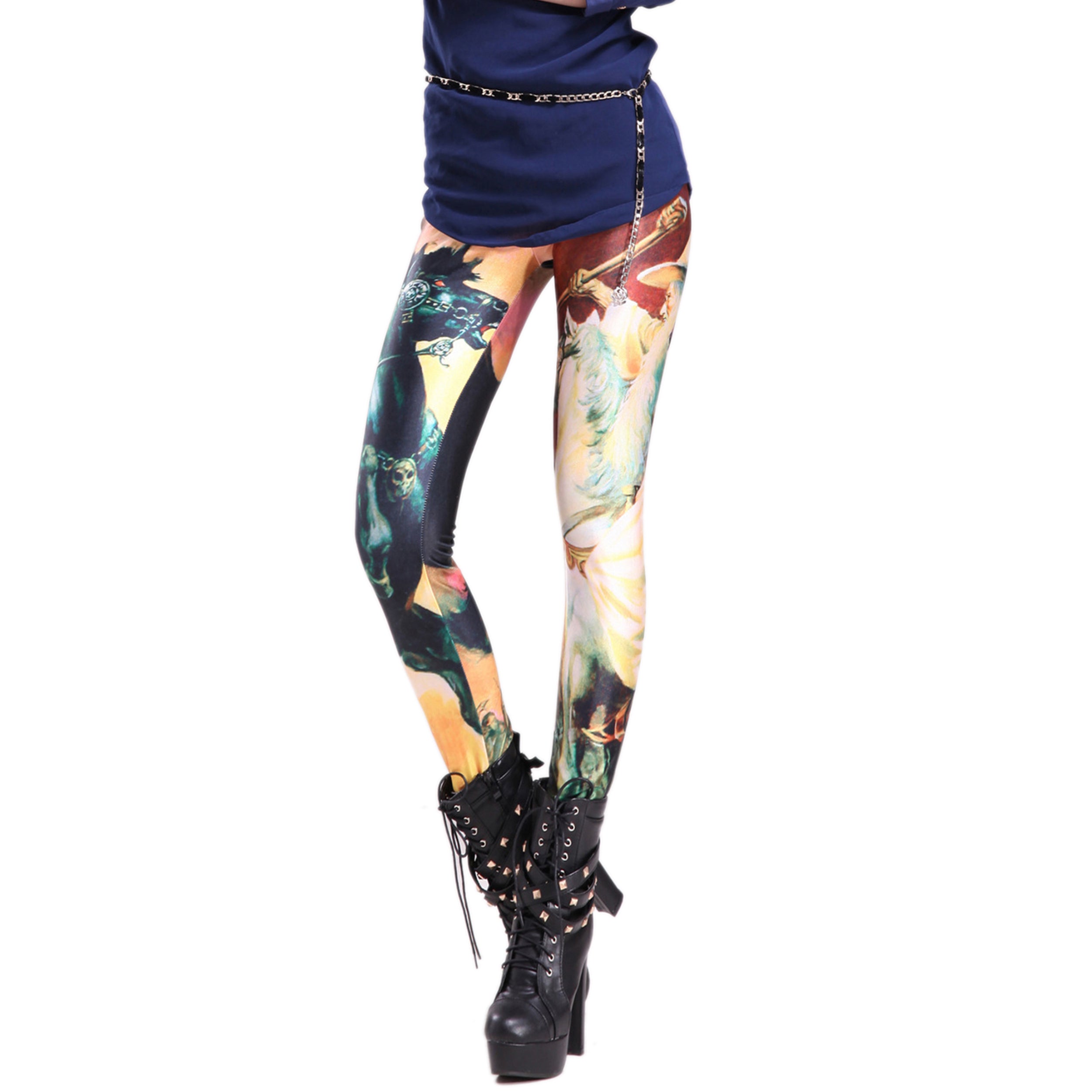 Rubberfashion Leggings Pferd - glänzende Leggin mit Märchenmotiv bis zur Hüfte für Frauen