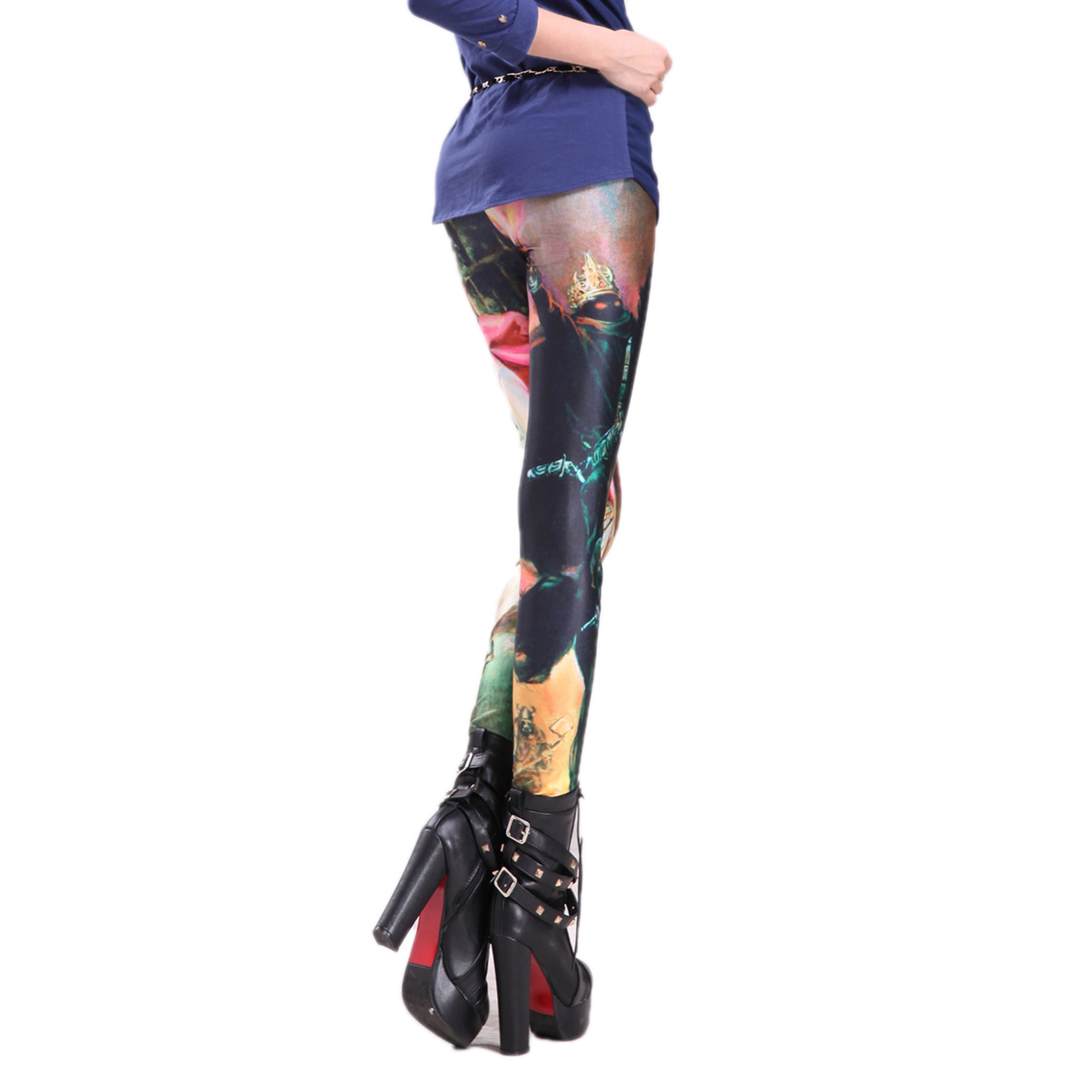 Rubberfashion Leggings Pferd - glänzende Leggin mit Märchenmotiv bis zur Hüfte für Frauen