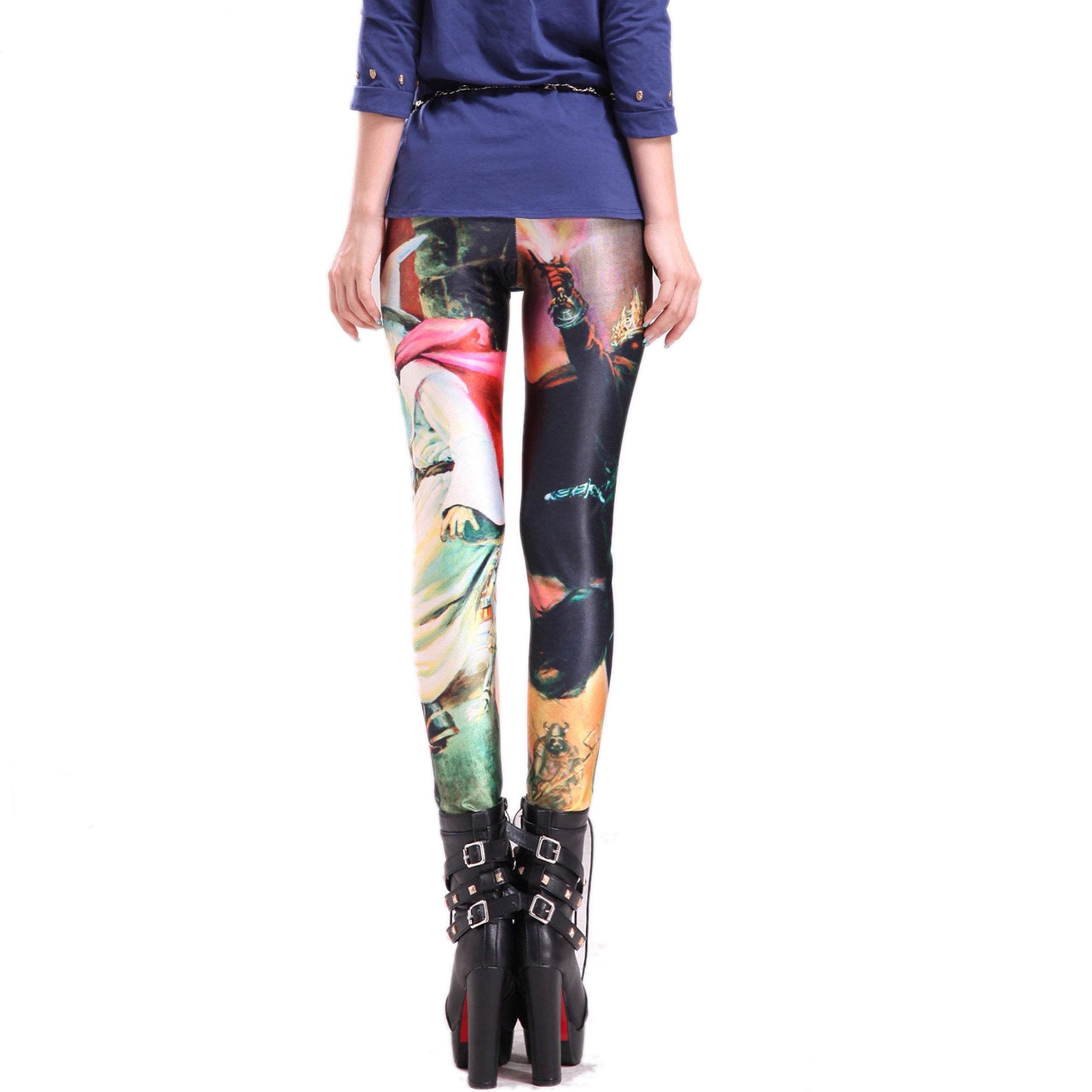 Rubberfashion Leggings Pferd - glänzende Leggin mit Märchenmotiv bis zur Hüfte für Frauen