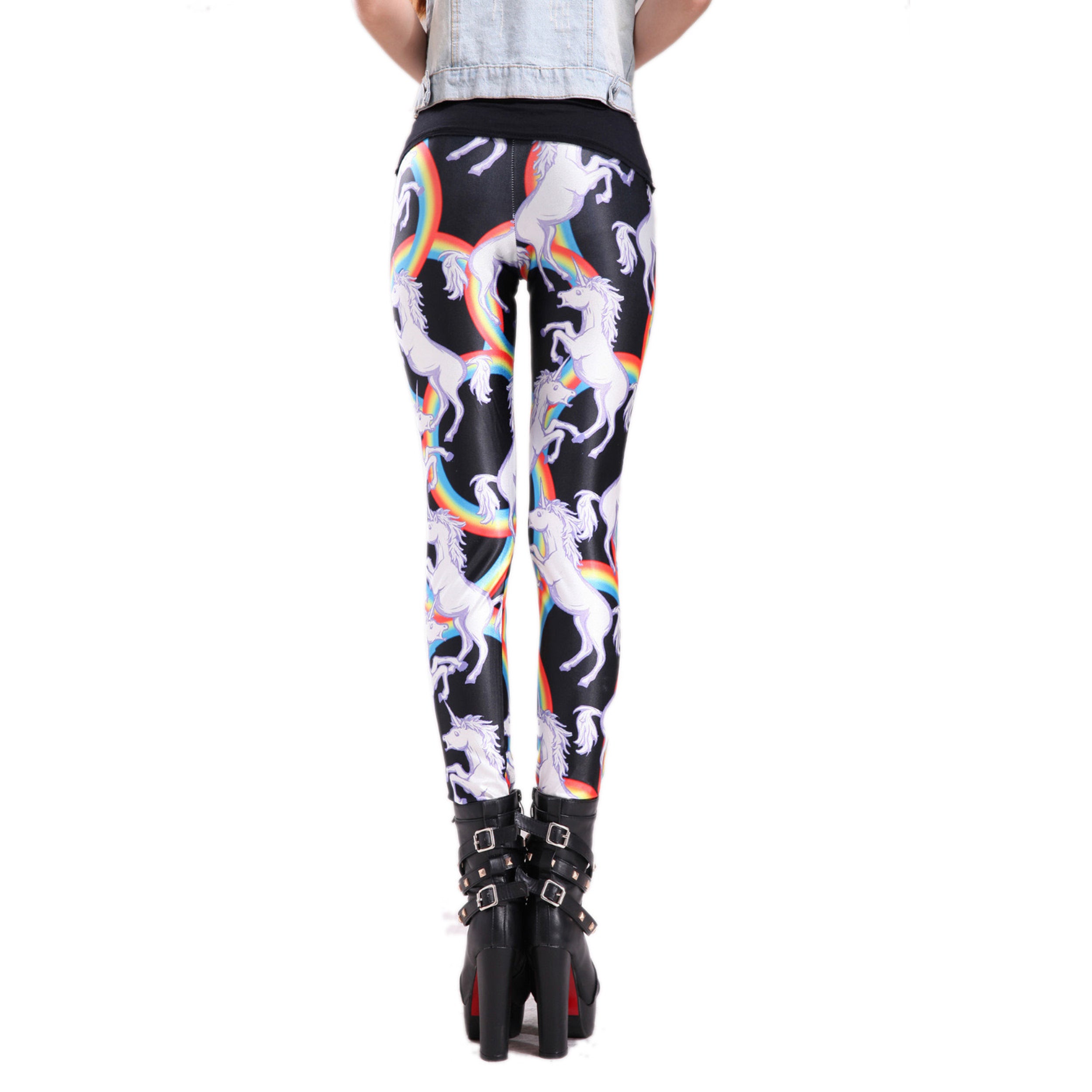 Rubberfashion Leggings Einhorn - glänzende Leggin mit Einhorn-Motiv bis zur Hüfte für Frauen