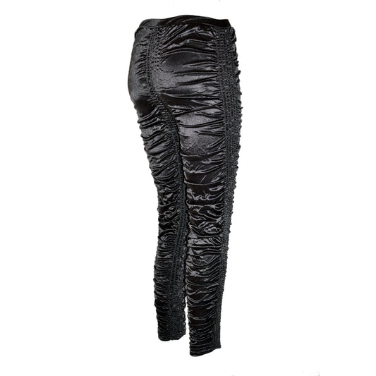 Rubberfashion Glanz Leggings - glänzende Leggin mit Po Taschen und Verzierungen bis zur Hüfte für Frauen